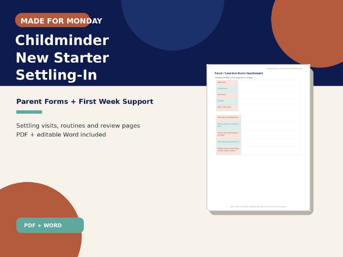 Childminder New Starter Settling-In Pack | EYFS Parent Forms