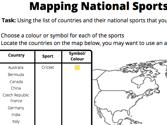 Mapping Sports Worksheets - Geography of Sport