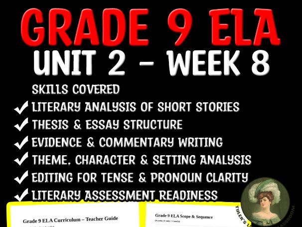 Grade 9 ELA Unit 2 Week 8 | Literary Analysis Essay, Text Evidence & Assessment