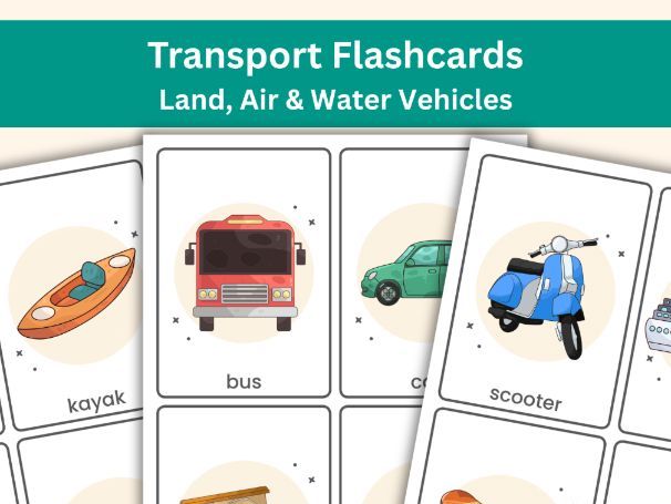 Transport Flashcards – Land, Air & Water Vehicles (Ages 5–8)