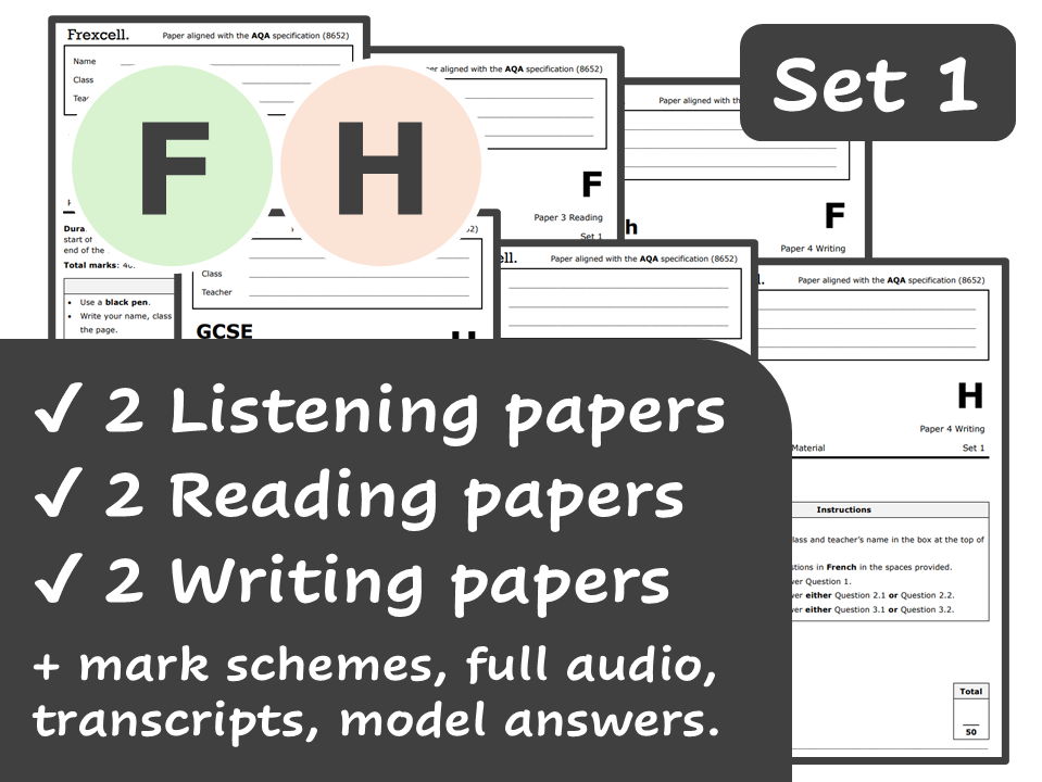 AQA GCSE French (2026) – Foundation & Higher Practice Paper Pack (Set 1)