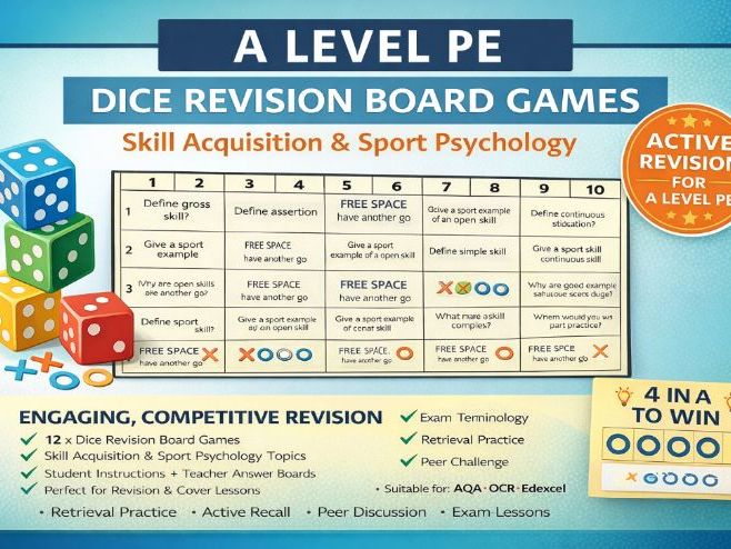 A Level PE – Dice Revision Board Games (Skill Acquisition & Sport Psychology)