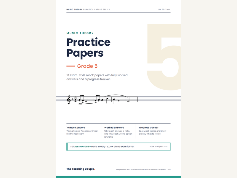 Grade 5 Music Theory Practice Papers – for ABRSM – Pack A (10 Mock Papers)
