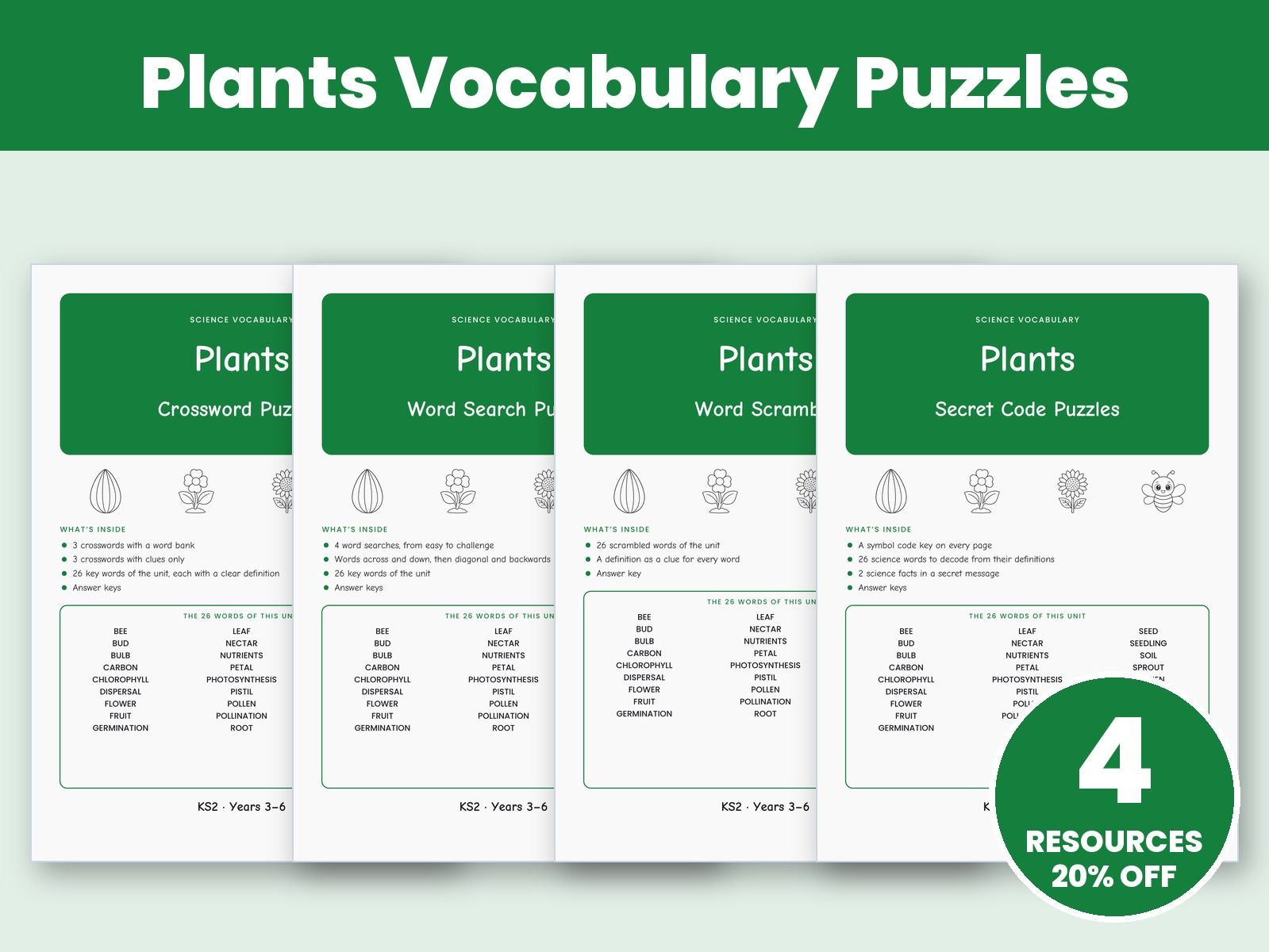 Plants Vocabulary Puzzles Bundle