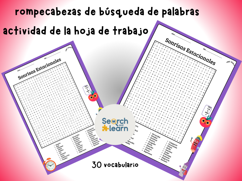 Seasonal Smiles Word Search Puzzle In Spanish Worksheet + Answer Key