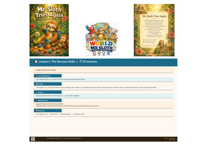Mr Sloth Tries Again – Premium PSHE & SEL Emotional Regulation EYFS & KS1 & 2| 5 Lesson Pack