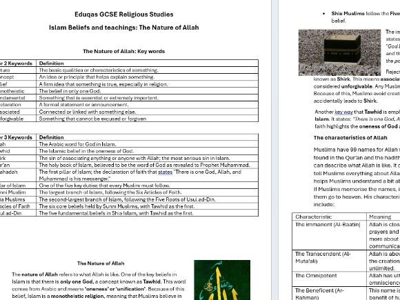 EDUQAS Islam: Nature of Allah revision workbook