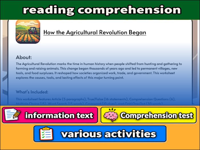 How the Agricultural Revolution Began- Reading Comprehension & Activities