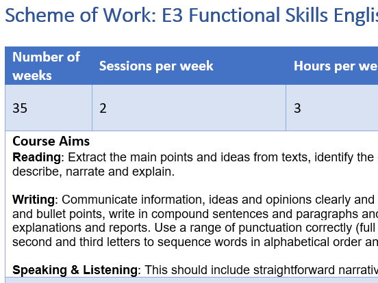E3 Functional Skills English Scheme of Work