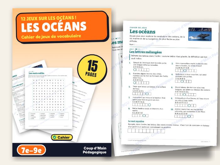 French Ocean Vocabulary Puzzles Grade 7-9 Marine Life | Les océans