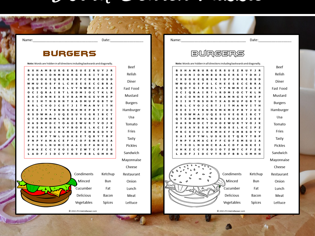 Burgers Word Search Puzzle | Teaching Resources