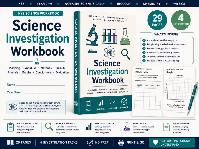 KS3 Science Investigation Workbook | 4 Working Scientifically Practical Packs
