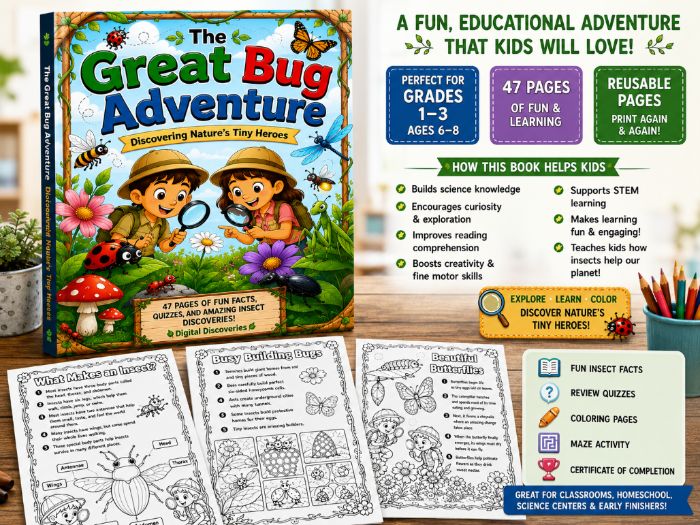 The Great Bug Adventure | Insect Science Coloring Book | 47 Reusable Educational Activity Pages