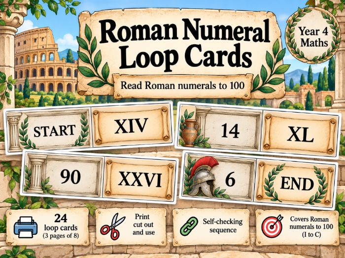 Roman Numerals to 100 | Year 4 Loop Cards