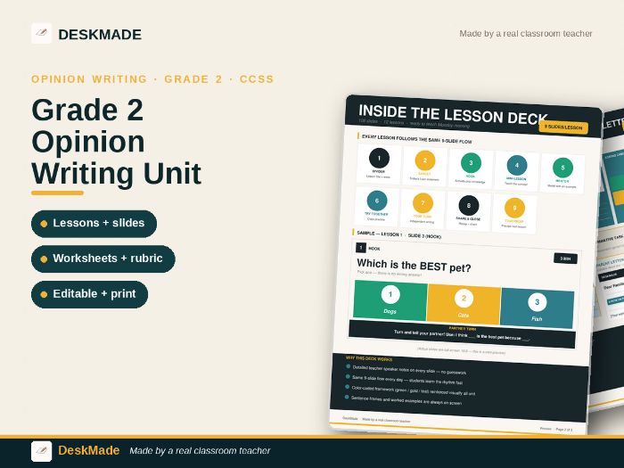 Grade 2 Opinion Writing Unit | 12 Lessons | My Opinion Book | CCSS W.2.1