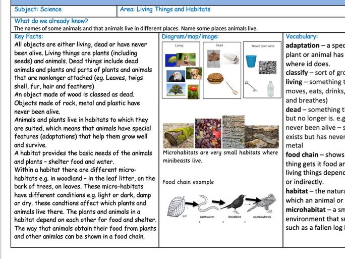 KS1 SCIENCE Habitats Unit YEAR 1 AND 2