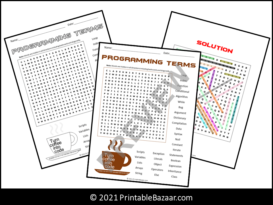 Programming Terms Word Search Puzzle | Teaching Resources