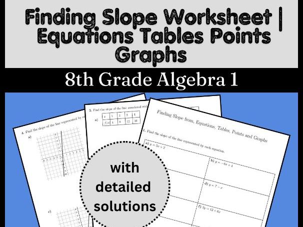 Finding Slope Worksheet | Equations Tables Points Graphs | 8th Grade Algebra 1