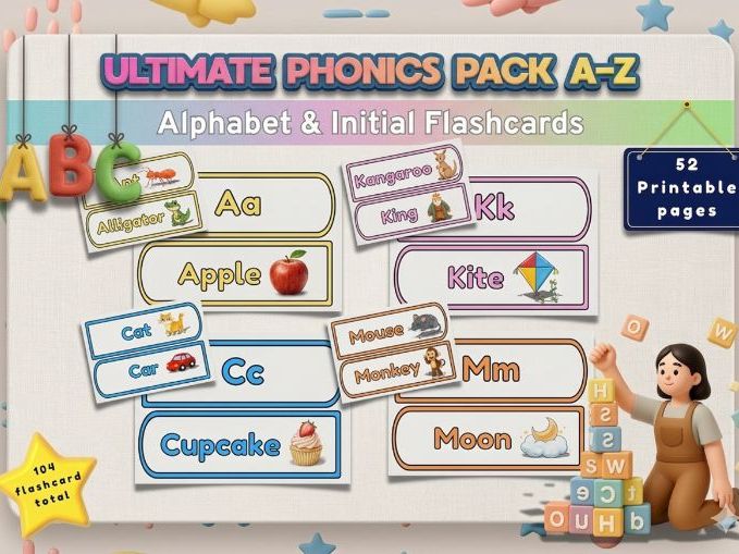 Ultimate Phonics Pack A-Z | Alphabet & Initial Sounds Flashcards Printable