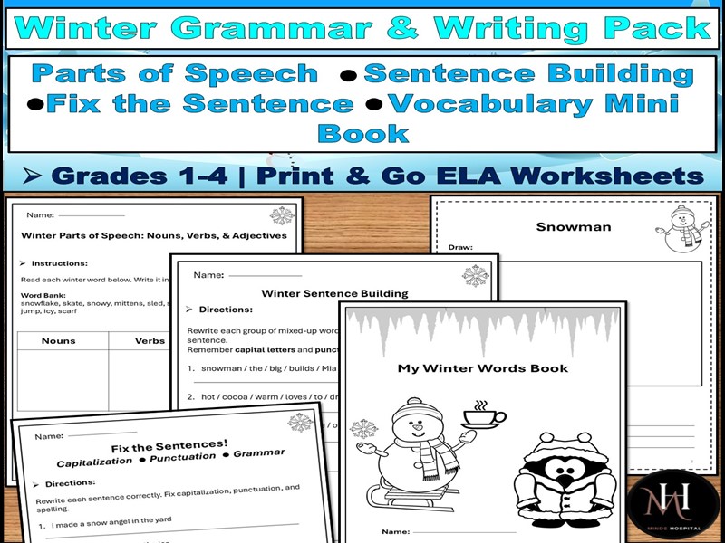 Winter Grammar and Writing Pack (KS1-KS2) – Worksheets + Vocabulary Mini Book