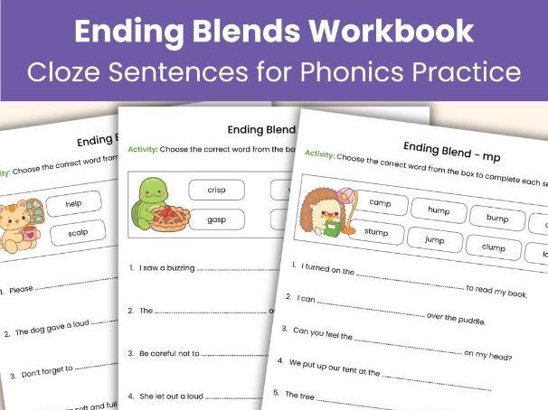 Ending Blends Workbook | Cloze Worksheets | Phonics Practice