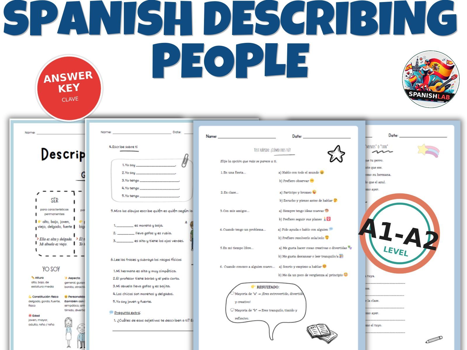 Spanish Describing People Physical Personality & Comparatives A1-A2