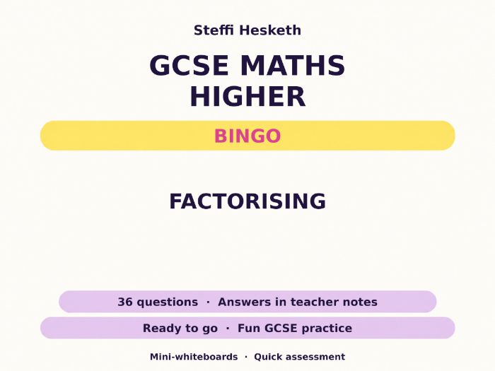 Factorising GCSE Maths Higher Bingo