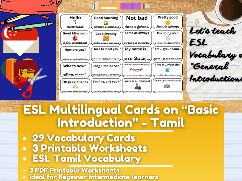 ESL Multilingual Vocabulary Flashcards - General Introduction - Tamil