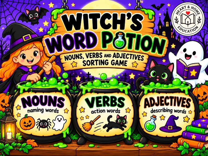 Witch’s Word Potion - Nouns, Verbs & Adjectives Sorting Game