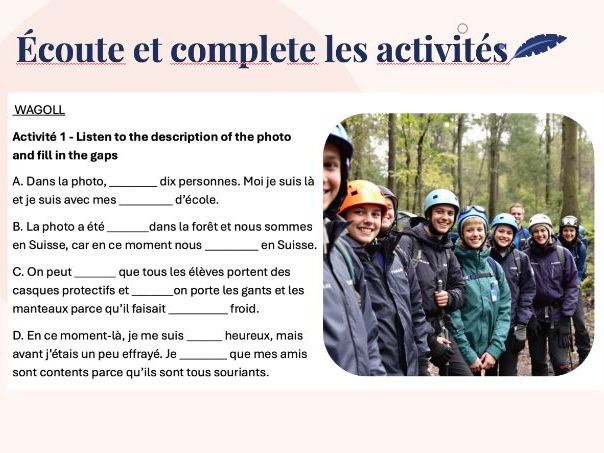 Describing a photo - IGCSE French - Décris la photo lesson WAGOLL