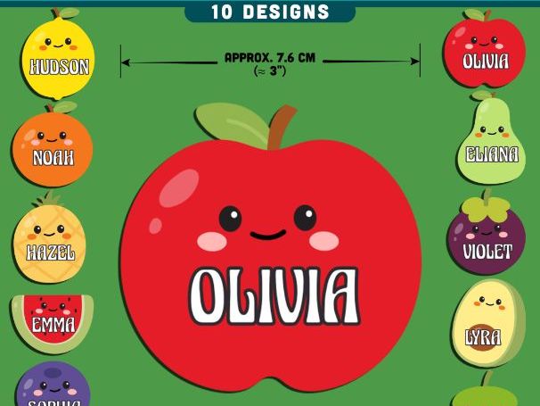 Cute Fruit Name Tags, Editable Locker & Cubby Labels, Playful Classroom Theme, 10 Designs