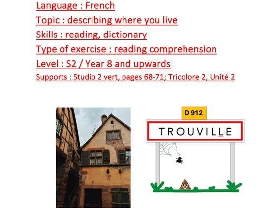 French, S2 / Year 8, reading comprehension, where I live / my town.