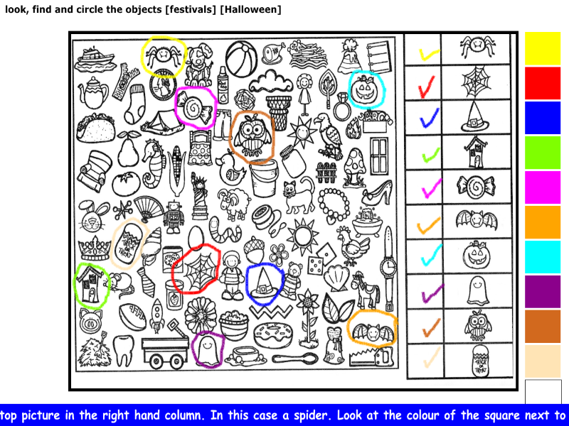 look, find and circle the objects [festivals] [Halloween]