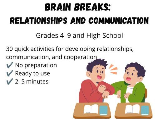Brain Breaks: Relationships & Communication | 30 No-Prep SEL Activity Cards (Grades 4-12)