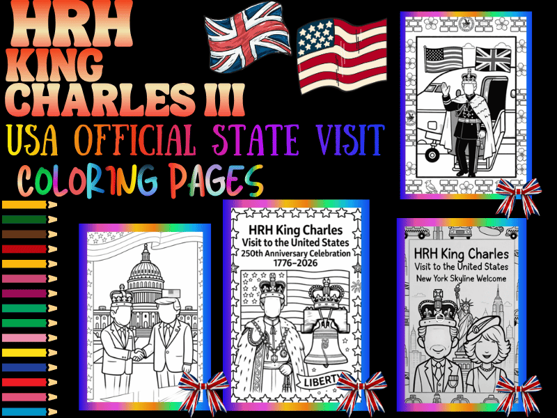 HRH King Charles USA State Visit Coloring Pages for Kids | NO PREP Printables