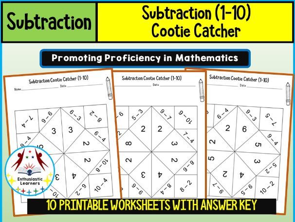 Subtraction Cootie Catcher (1–10) – Games Fun Activity