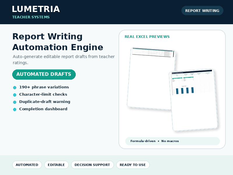 Report Writing Automation Engine | Excel Draft Generator, 192+ Phrase Logic & Quality Checks