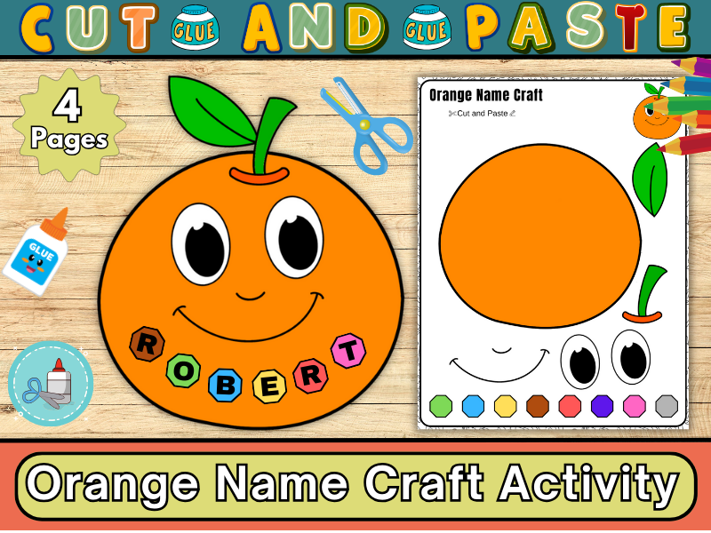 Orange Name Craft Activity-Back to School Bulletin Board-Cut & Paste Activities