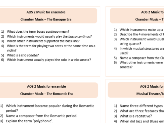 Eduqas GCSE Music Revision Cards Music for Ensemble