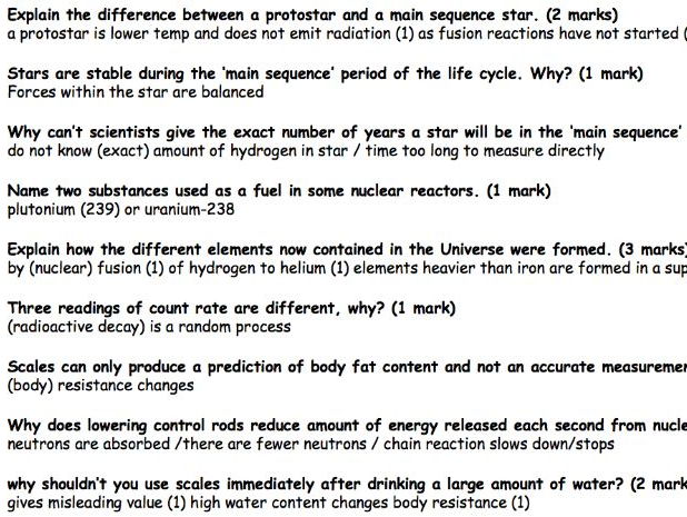 GCSE Physics P2 - short model answers to exam style questions, by topic