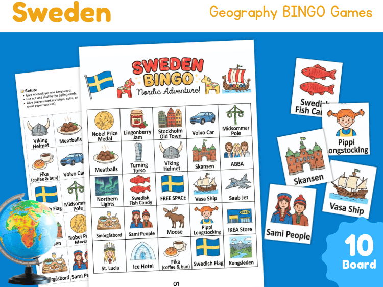 Sweden Geography Bingo Game | Country Study Printable Activity