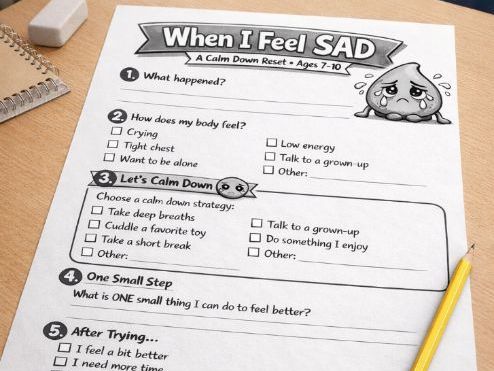 When I Feel Sad Worksheet | SEL Activities | Emotions Printable | No Prep