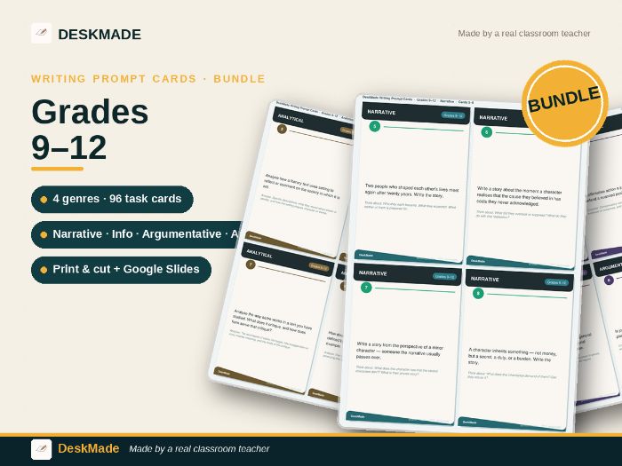 Writing Prompt Cards Bundle | All 4 Genres | Grades 9–12 | IB DP