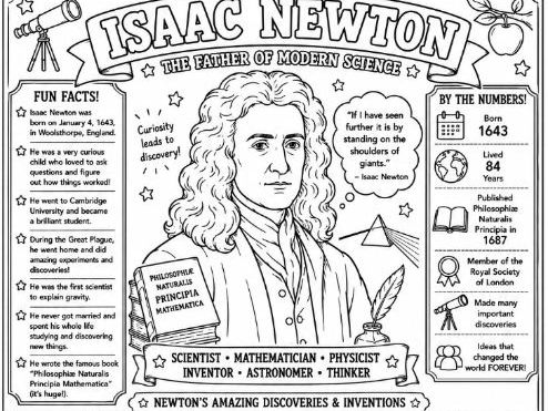 Isaac Newton Colouring Factsheet