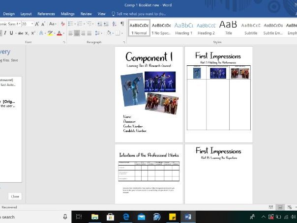 BTEC Component 1 Dance Student Assessment Booklet