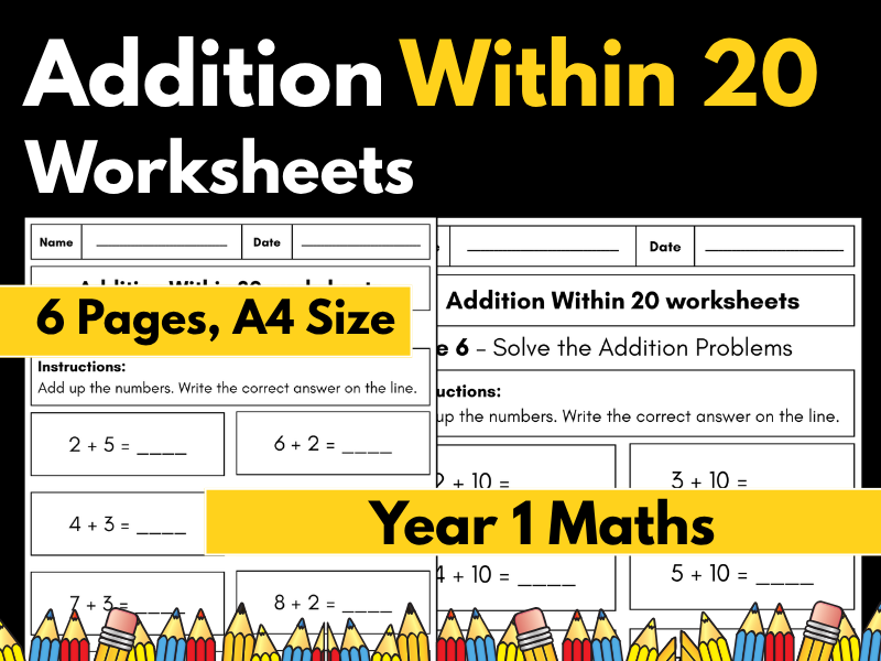 Addition Within 20 Worksheets | Year 1 Maths | Addition Facts to 20