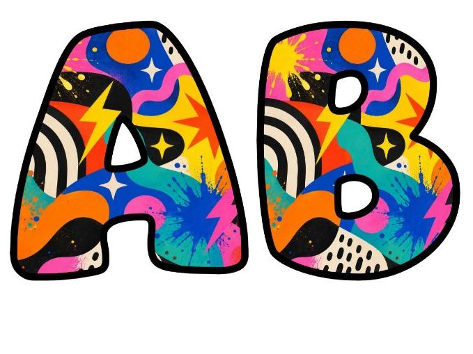 Retro Abstract Bold Shapes Bubble Letters | Patterned Bulletin Board Letters