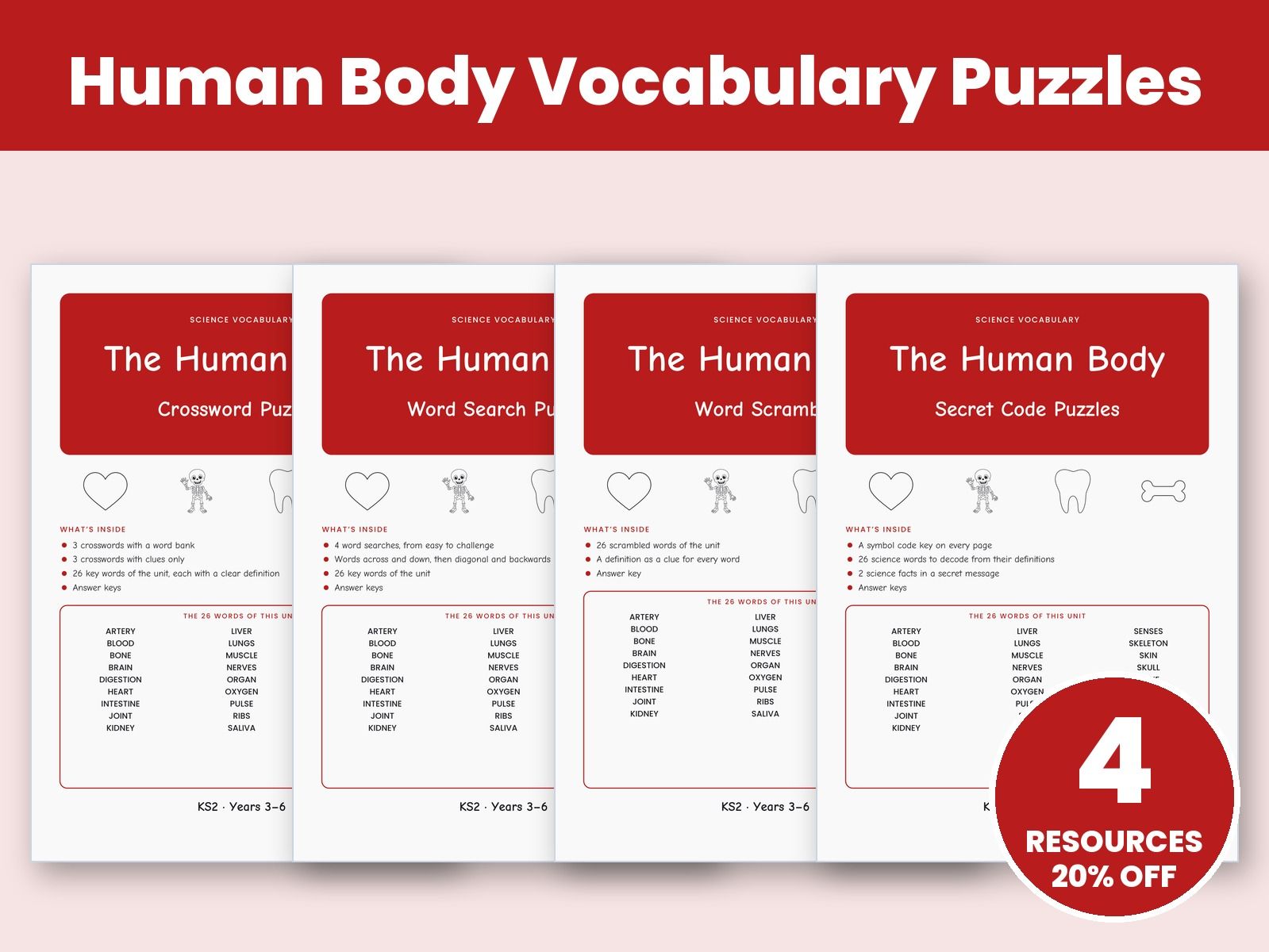 Human Body Vocabulary Puzzles Bundle