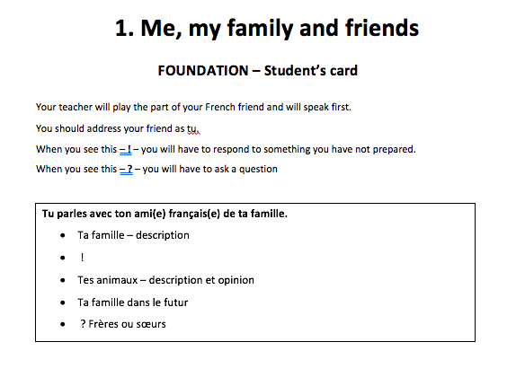 GCSE role-plays - Me, my family and friends