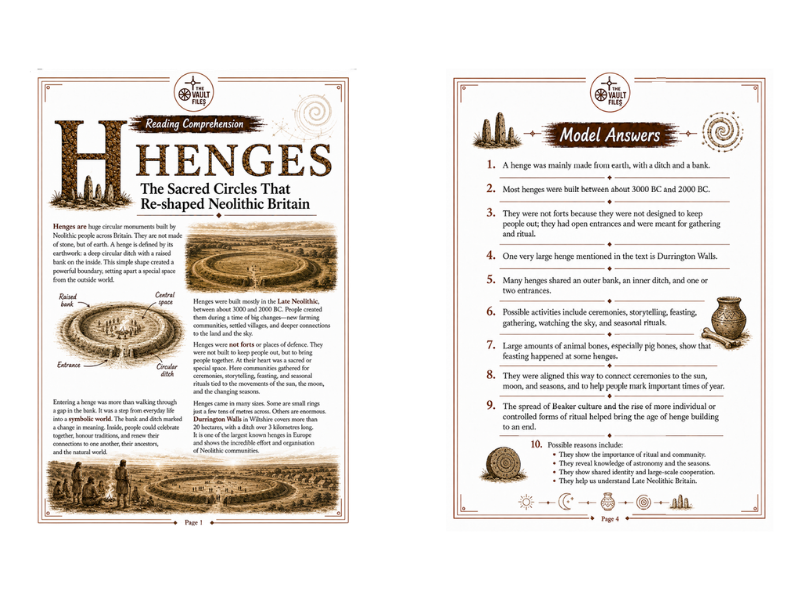 Henges Reading Comprehension with Questions and Answers (KS3 History)